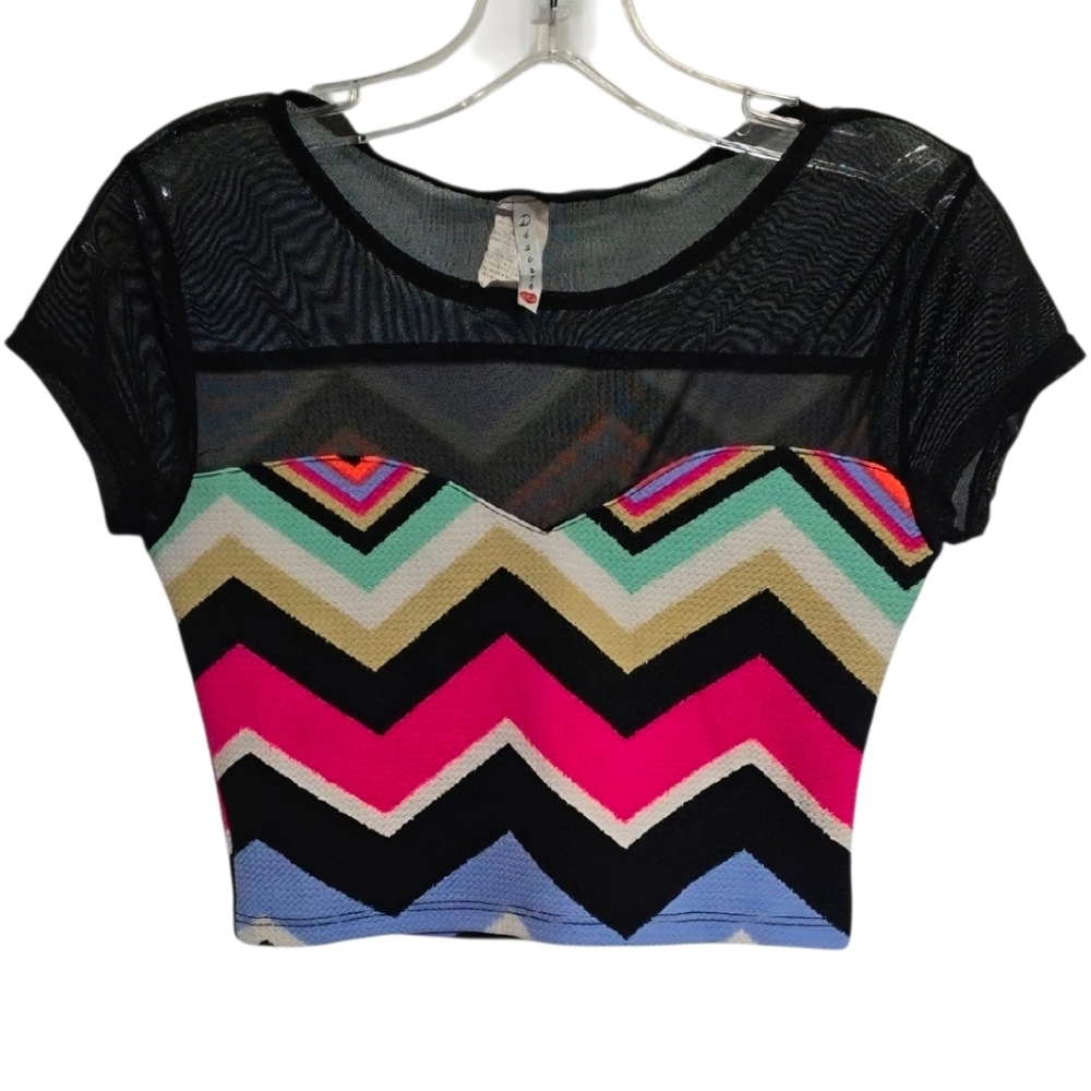 Discreet Multicolor Chevron Mesh Crop Top
